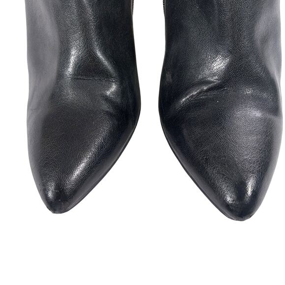 NINE WEST! HOT BLACK GENUINE LEATHER WEDGE STACKED HEEL ZIP BOOTS! SZ 9.5M - Picture 5 of 10